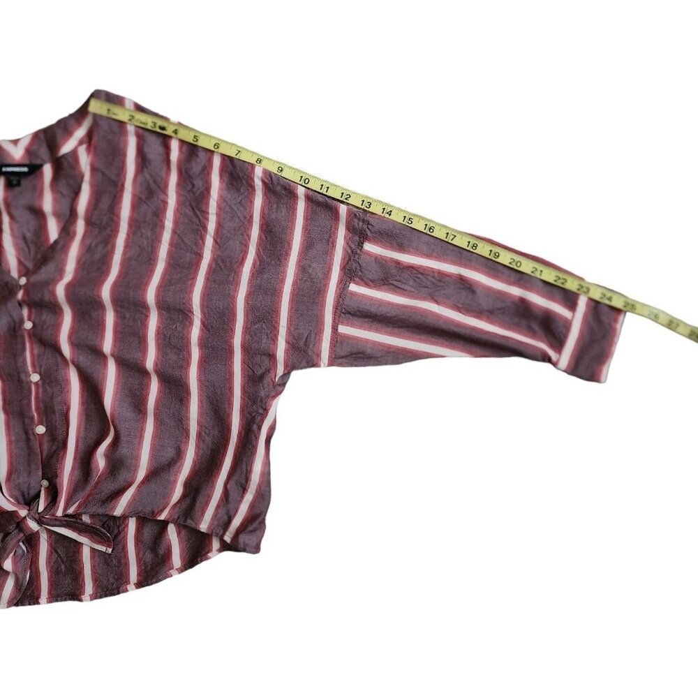 Express Women's Red/Purple Striped‎ Tie Front Dolman Long Sleeve Top Size XS/TP - Picture 11 of 12